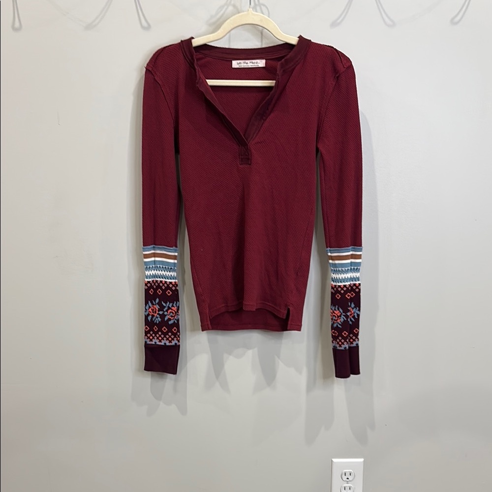 Free People Red Fitted Ribbed Polo Blouse